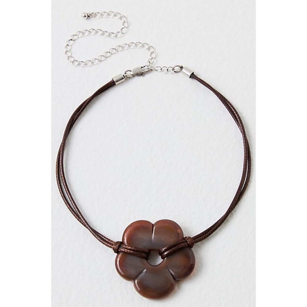 Free People Brown Baby Flower Cord Choker Necklace Adjustable Y2K Brown Glass - Picture 1 of 8